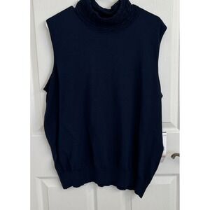 WOMEN'S JOSEPHINE CHAUS 2X Sleeveless Navy Blue Pullover Top Silk Stretch Nylon
